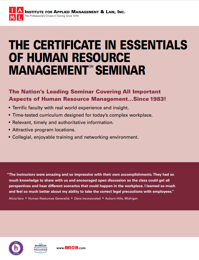 Certificate in Essentials of Human Resource Management Seminar