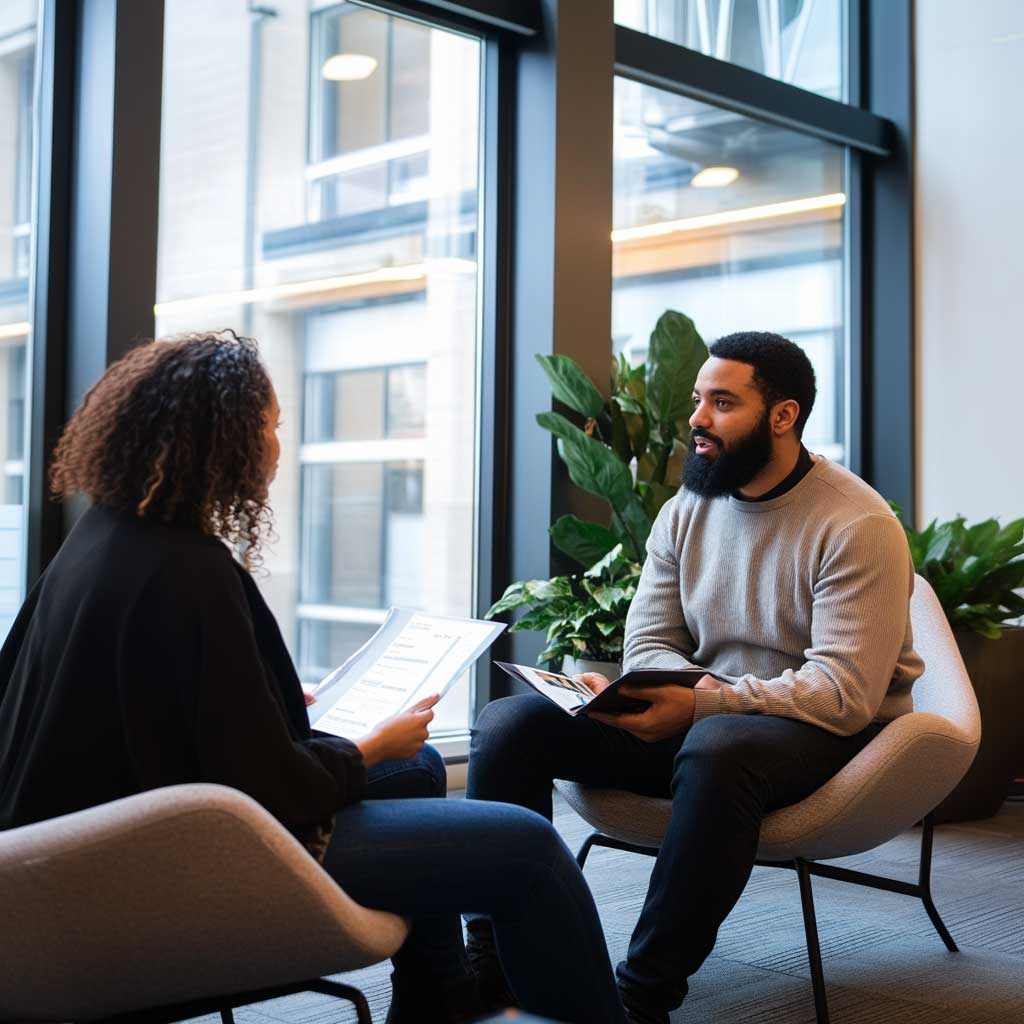 An HR professional offering mental health resources to an employee.