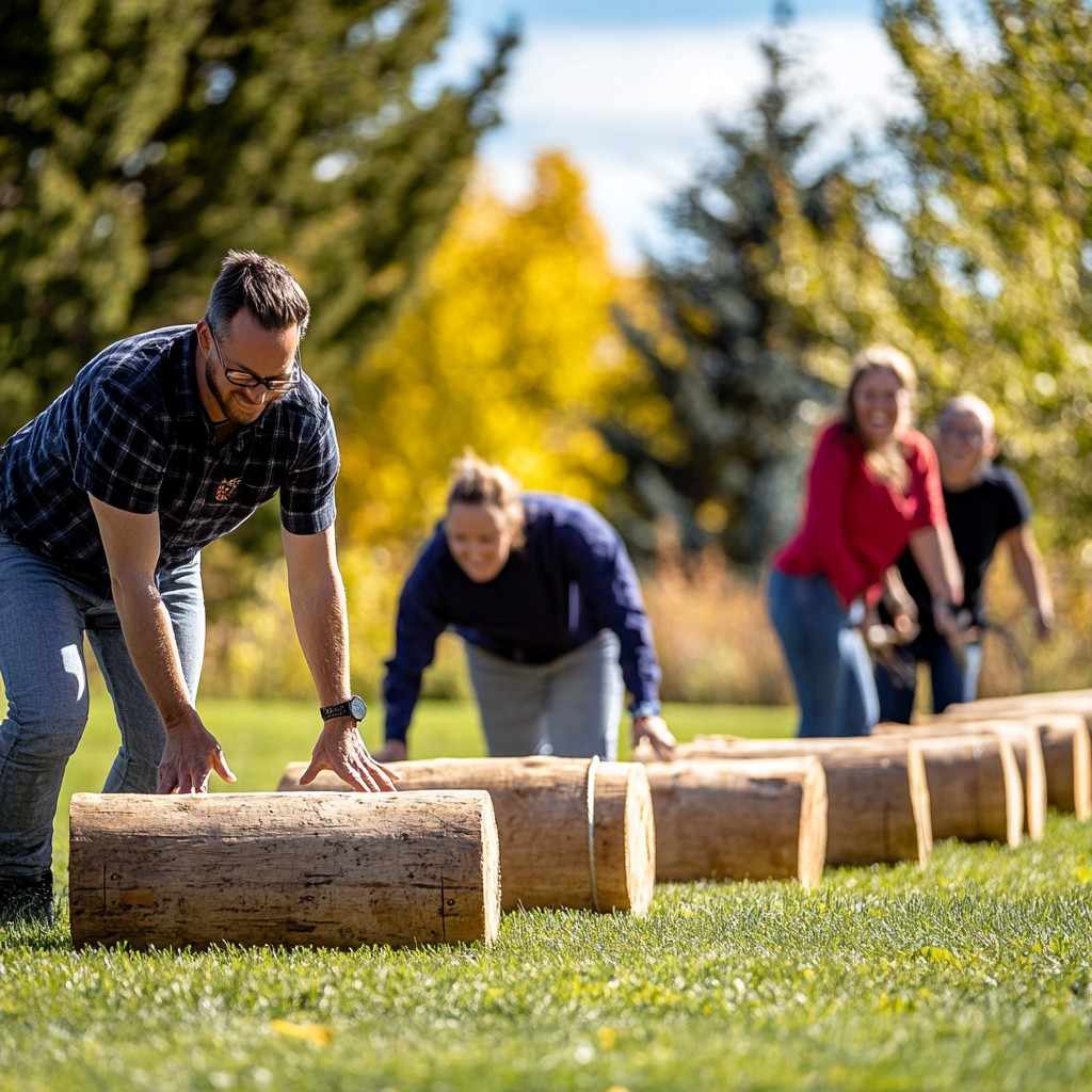 Employees participating in a team-building activity outdoors, strengthening relationships and teamwork through fun and engaging challenges.