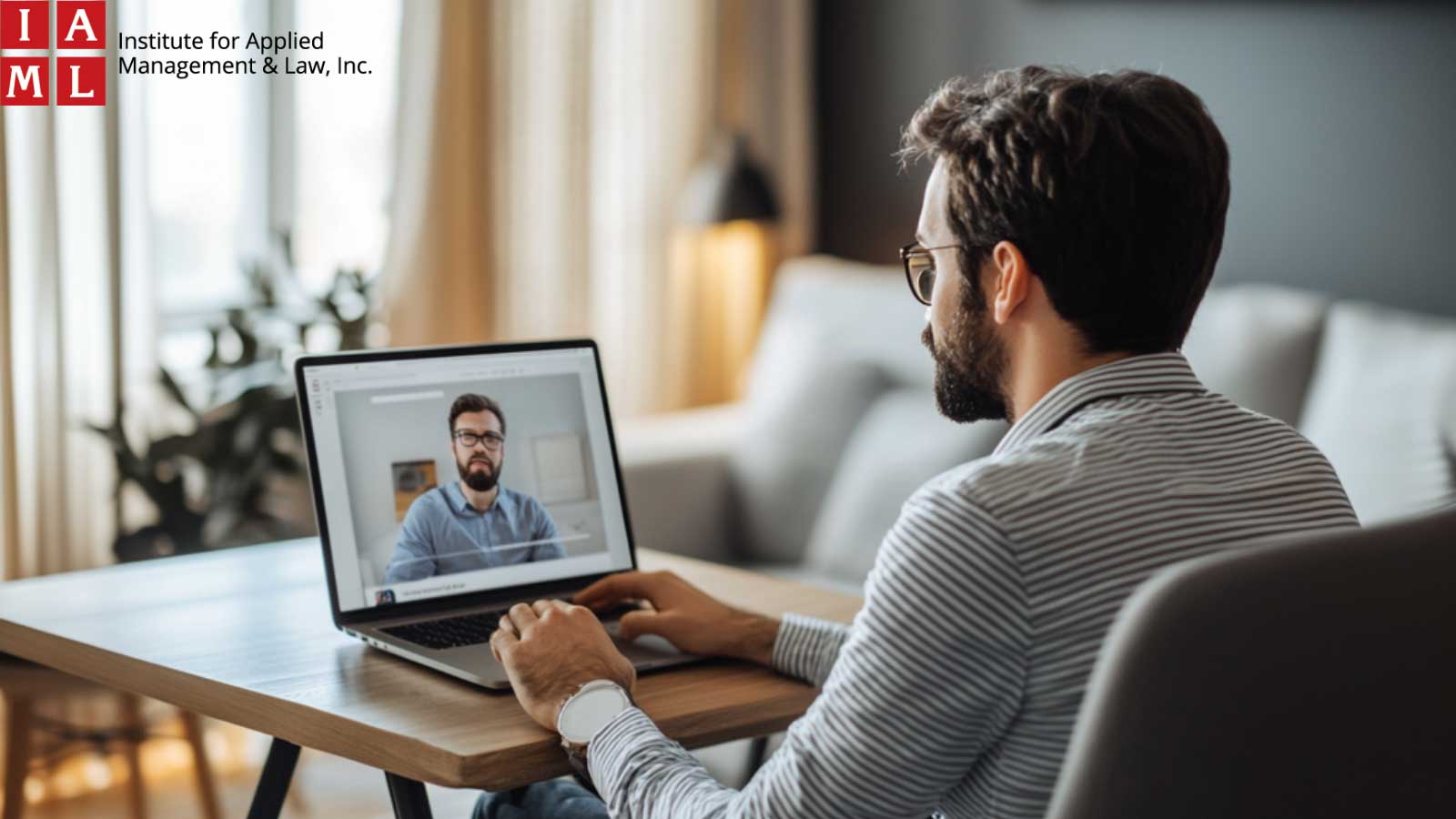 A professional completing virtual onboarding at home in a modern home office setup.